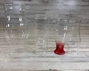 Glass Hurricane Shade Vase Lot Clear Red Ombre Replacement Lamp Chimney Decor