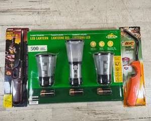 Camping Emergency Gear Lot Cascade Mountain Tech LED Lanterns Bic Utility Lighters