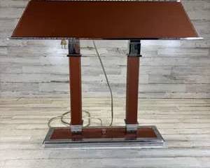 Vintage Ralph Lauren Desk Lamp Leather Chrome Double Column Banker Style Table Light