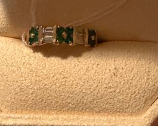 14 karat gold, diamond, and emerald ring