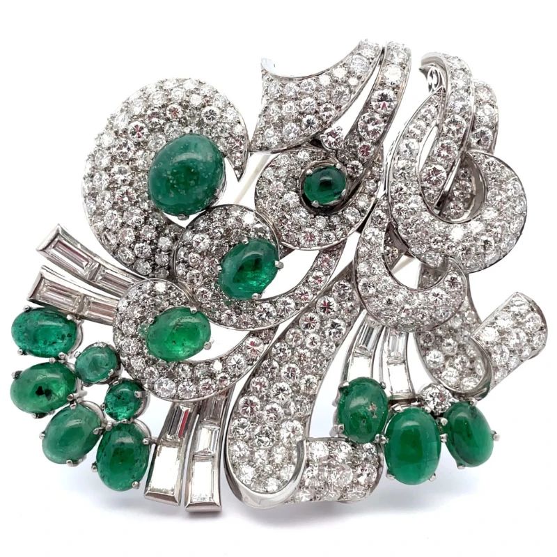Impressive! Antique Art Deco Era 29.50 Carat Natural Emerald & Natural Diamond Corsage Brooch/Pendant in Platinum