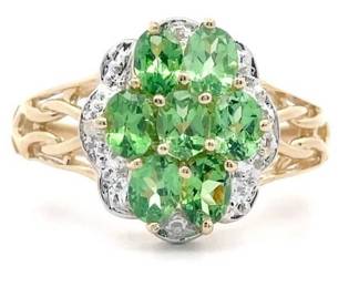 1.32 Carat Tsavorite & Diamond Estate Ring in 10K Yellow Gold