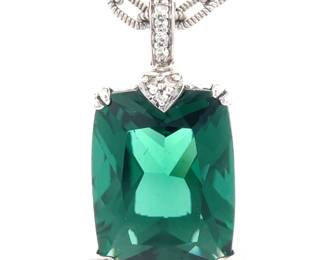 Judith Ripka Simulated Emerald Pendant Necklace
