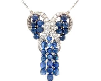 Vintage 1960's 6.75 Carat Natural Sapphire & Diamond Chandelier Fringe Necklace in Platinum