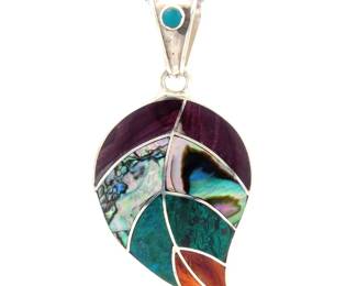 Peruvian Handmade Natural Stone Inlay Leaf Pendant