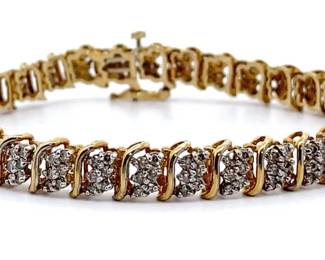 Estate 3 Carat Natural Diamond S-Bar Link Tennis Bracelet in Yellow Gold