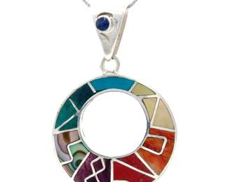 Peruvian Handmade Natural Stone Mosaic Inlay Pendant