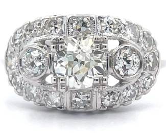 Original Antique Art Deco 1.35 Carat Natural Diamond Vintage 1935 Ring in 14k White Gold