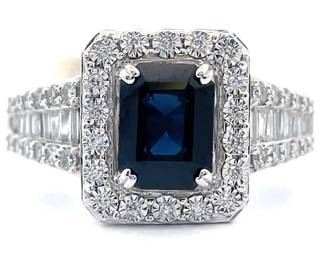 EFFY 2 Carat Natural Diamond & Blue Sapphire Pavé Halo Ring in 14k White Gold