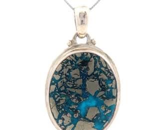 Mottled Natural Turquoise & Pyrite Navajo Pendant