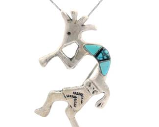 Navajo Kokopelli Natural Turquoise Southwestern Pendant/Brooch