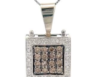 Estate 0.70 Carat Natural Fancy Chocolate & White Diamond Pendant in 14k White Gold