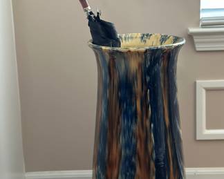 Beautiful large umbrella/floor vase, blue/brown glaze ceramic , pottery 