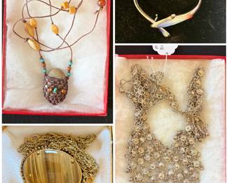 A collection of vintage-style jewelry, beautiful necklaces, bracelet and earrings.
