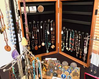Collection of vintage costume and fine jewelry. Plus, a collection of military coins.