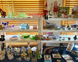 Vintage home decor including uranium and Fenton. 