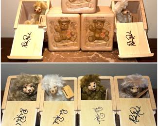 A collection of vintage "Wee Whittles" teddy bears by artist Robert Raikes. 