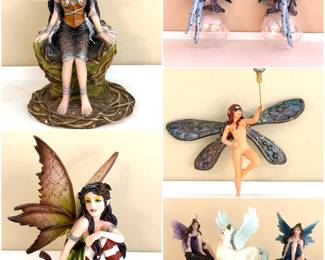 Collection of fairy, pixies and whimsical figurines and ornaments. 