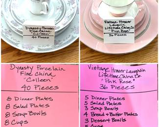 Dynasty Porcelain “Colleen” fine China 40 piece set and a Vintage Homer Laughlin Lifetime China Co. “Pink Rose” 36 piece China set. 