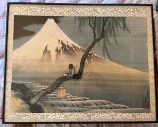 JAPANESE PRINT BY KATSUSHIKA HOKUSAI (1760-1849) TITLED BOY VIEWING MOUNT FUJI
