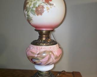 Gone with the Wind" (GWTW) parlor lamp, originally a kerosene oil lamp that has been electrified. 
