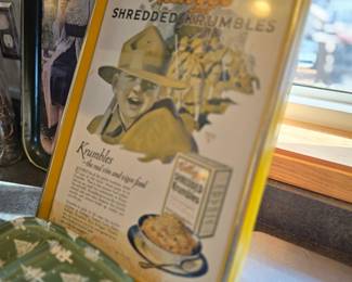This image shows a vintage framed advertisement for Kellogg's Shredded Krumbles cereal.
Item Type: Collectible advertising print 
