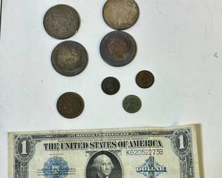 1920s Silver Dollars, 1923 Silver Note, other coins