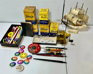 Vntg Pens Ink Horn Ship etc