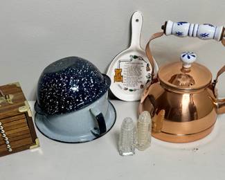Copper Teapot, Enamelware 