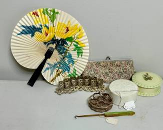 Vntg Lipstick holders purse fan