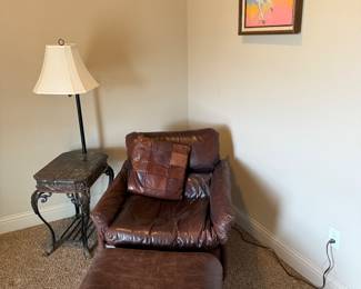Soft leather chair with ottoman