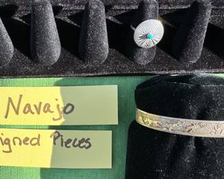 Navajo Signed Sterling pieces - Ring MikeChee Story Bracelet Gold and Sterling - Tom & Sylvia Kee