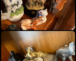 Collection of Elephants from all over the world including cermaic, leather &, stone