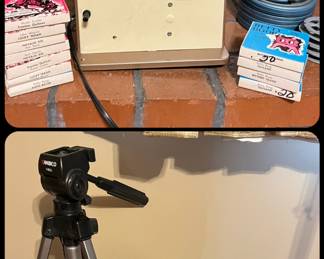 8MM Projector, Reels, Movies including Westerns and Betty Boop Sony Handycam, Tripod and Video book