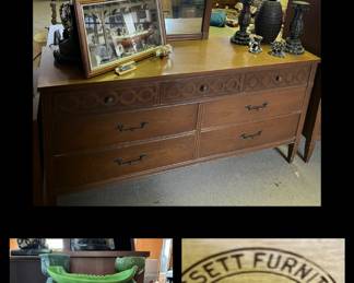 Bassett Furniture Dresser with Mirror and End Table. MCM style