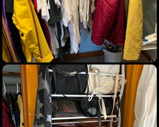 Vintage Clothing including Tommy Hilfiger, Nike, Sears brand, 1979/80 FFA jacket with medals, Assorted purses and scarves Clothes not pictures include 1990s Army camo, Army trenchcoat, Army 2 piece suits one with medals, 1990s FFA jacket