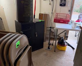 Folding metal chairs & vintage metal cabinet