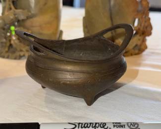 Vintage Brass Chinese Tripod Incense Burner