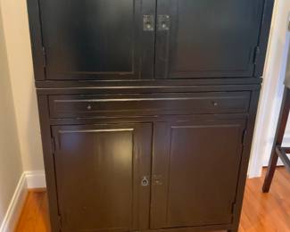 Heritage black bar cabinet with extra storage - please note that alcohol is not included for sale. 