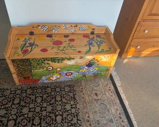 Hand painted toy chest for sale during in person shopping Friday and Saturday