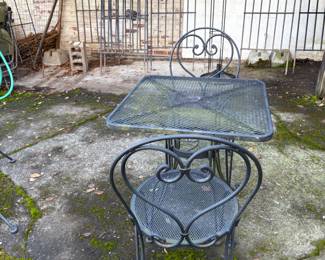 $170. Wrought Iron square table and two chairs.  28"sq. x 28.75"h.