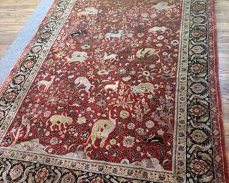 $2000. Silk Hand Knotted Antique Persian Animal carpet. 5’1&nbsp; x 8’.