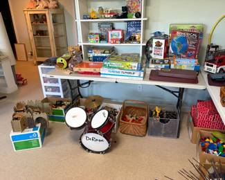 Another view of the table full of toys