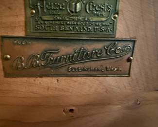 Interior shot, including the plaque of the maker.  B.B. Furniture Co., Bellingham, Washington.