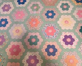 Antique Quilt  -Grandmother’s Flower Garden pattern  80" x 74" 