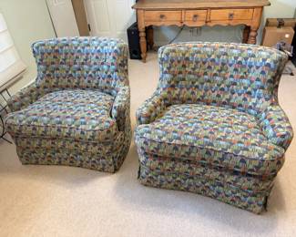 $300. Pair of chairs. Each is 36 inches wide by 25 inches deep by 36 inches high.