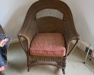 $200 Matching Rocker is 33"w x 32" d with extra room needed for the rockers x 38.5"h. As found photo nexrt.  Arms need some touch up.