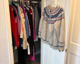 Womens and mens clothing for sale during in-person shopping hours Friday and Saturday.  Womens sizes small to large.  Mens are M- L