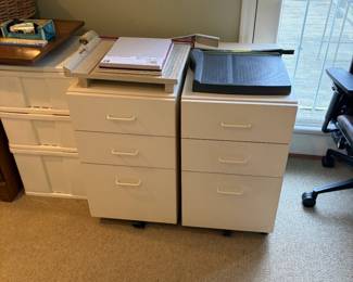 $30 each.  Techline file cabinets with two storage drawers.  On castors.