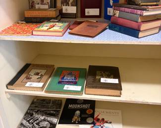 Some of the antique and vintage books in the sale.  For sale  during in person shopping Friday and Saturday unless featured in a photo with a price listed.